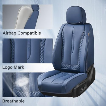 Coverado Car Seat Cover Full Set, Blue Seat Covers Front Seats Back Seat Covers, Nappa Leather Waterproof, Car Seat Cushion, Car Seat Protector Universal Fit Most Cars - color: Z-Blue, size: FullSet