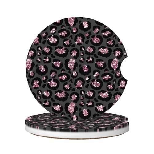 Absorbent Car Coasters for Cup Holders, 2 Pack Universal Anti Slip Ceramic Cup Coaster for Women Men 2.56 Inch Car Interior Accessories - Black Pink Leopard 005 - color: Black Pink Leopard 005