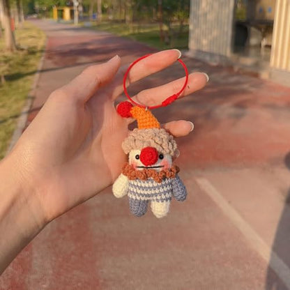 Novelty Weird Clown Doll Keychain Handmade Crocheted Clown Doll Backpack Car Charms Easter Halloween Gifts (Colorful Clown Pendant) - color: Colorful Clown Pendant