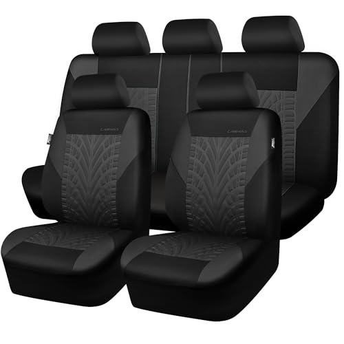 CAR PASS Car Seat Covers Full Sets, Front & Split Rear Bench for Car, 3D Tyre Embossed Automotive Interior Covers, Airbag Compatible, Quick Setup Universal Fit Seat Covers for Car, SUV(Charcoal) - color: Charcoal, size: Full sets