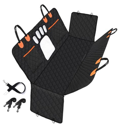 Dog Car Seat Cover,Back Seat Extender for Dogs,600D Heavy Dute Durable Car Seat Cover for Dogs Pets,100% Waterproof Back Seat Pet Cover for Dogs with Mesh Window, with Seatbelt,Trucks and SUVs - color: Dog Paw
