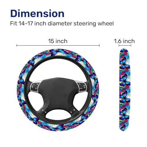 GENANY Blue Butterfly Steering Wheel Cover, Non Slip Polyester Car Wheel Protector for Car SUV Truck, Universal 15 Inch - color: Blue Butterfly