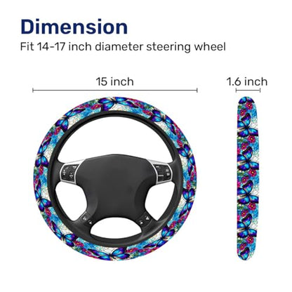 GENANY Blue Butterfly Steering Wheel Cover, Non Slip Polyester Car Wheel Protector for Car SUV Truck, Universal 15 Inch - color: Blue Butterfly