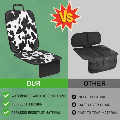 Car Seat Protector for Child Car Seat,Waterproof Car Seat Cover with Thick Padding, Non-Slip Backing, Protects Fabric & Leather Seats, 2 Mesh Storage Pockets(Cow Print)