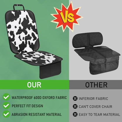 Car Seat Protector for Child Car Seat,Waterproof Car Seat Cover with Thick Padding, Non-Slip Backing, Protects Fabric & Leather Seats, 2 Mesh Storage Pockets(Cow Print)
