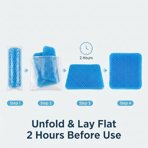 QWORK Gel Seat Cushion, Gel Cushion, Cool & Breathable & Non-Slip for Car, Office, Home, Wheelchair (Blue, 40 x 35 x 3.2 cm)