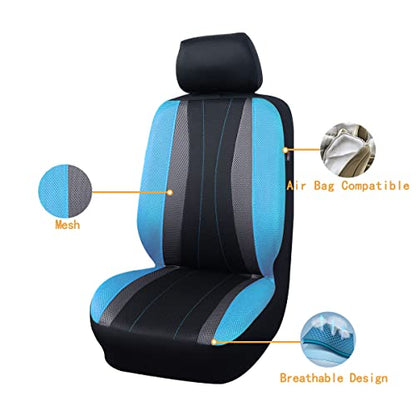Flying Banner car seat Covers Full Set All Air Mesh Breathable Man Lady Airbag Compatible Rear Bench Split 40/60 50/50 60/40 Truck Pick Up (Full Set - Low Back, Black Gray Mint Blue) - color: Black Gray Mint Blue