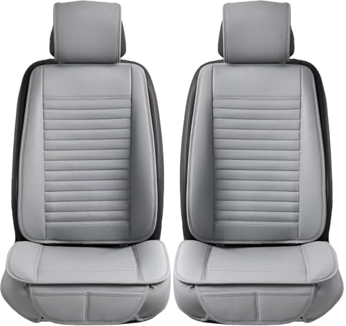 2pc Car Seat Covers, Luxury Car Protectors, Universal Anti-Slip Driver Seat Covers, Edge Wrapping Front Car Seat Covers with PU Leather(Gray) - color: Gray, size: 2x Front Seat Covers