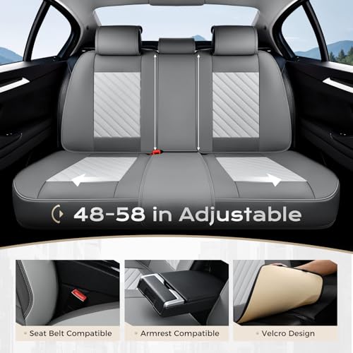 Coverado Car Seat Covers Full Set 5 pieces, Luxury Nappa Leather Seat Covers Universal Fit Waterproof Non-Slip Breathable Front & Back Automotive Seat Protectors for Cars, SUVs, Trucks