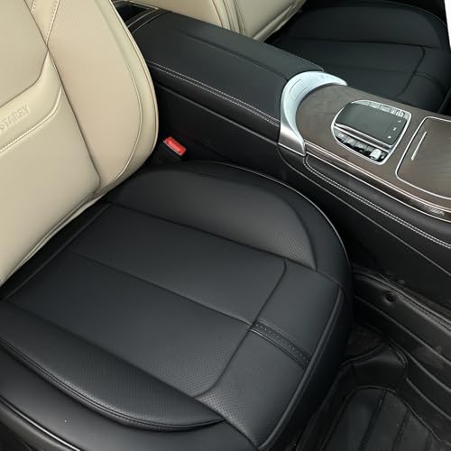 2 Pack Leather Front Car Seat Cover Bottom Only, Anti-Slip Padded Seat Cushion, Full Wrap Seat Protector with Storage Function Universal Fit for Most Cars, SUV, Pick-up Trucks (Black) - color: Black