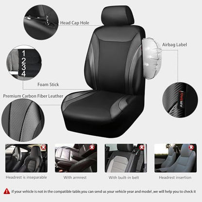 CAR PASS Premium Carbon Fiber Leather Car Seat Covers Full Set,Airbag Compatible,5mm Composite Sponge Inside,Sporty Universal Fit for SUV,Van,Sedan,Truck (Full Set,Black) - color: Black