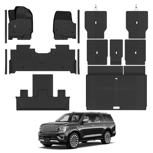 Floor Mats for 2025 2026 Ford Expedition Max 7 Seats with 2nd Row Bucket Seat, Trunk Mat and Backrest Mat & Door Sill Guard All Weather TPE Protector for Ford Expedition Accessories - size: 6)Expedition Max 7 Seats|2025-2026