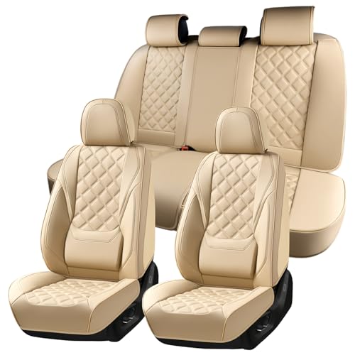 Car Seat Covers Full Set, Luxury Leather Seat Cover for Cars 5 Seats, Front Seats and Back Car Seat Protector Waterproof Seat Cushions, Universal Automotive Seat Covers for Most Cars SUV Trucks, Beige - color: Beige-B, size: Full Set