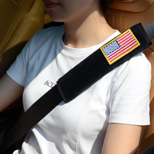 2 Pack Soft Seat Belt Cover Pad with Embroidered Fabric Sticker (Flag-USA) - Comfortable Seatbelt Covers for All Cars and All Ages - Seat Belt Extender Shoulder Pad - Seatbelt Cushion for Backpack - size: USA Flag