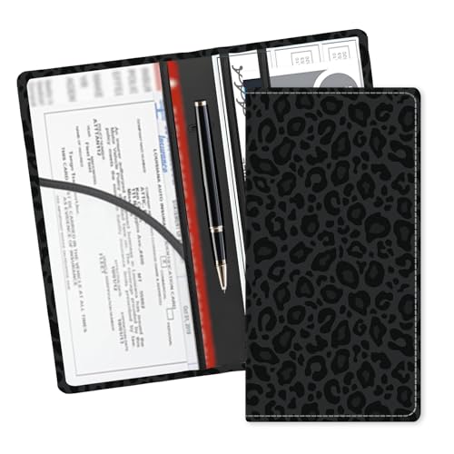 Leather Car Registration and Insurance Card Holder, Cute Car Accessories Vehicle Glove Box Car Organizer for Documents, Cards, License Luxury Black Leopard - color: Luxury Black Leopard