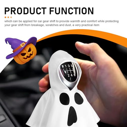 Halloween Ghost Gear Shift Cover, Funny Hoodie Shaped Knob Cover, Cute Mini Car Interior Decor, Ideal for Halloween Car Accessories & Gifts (White)