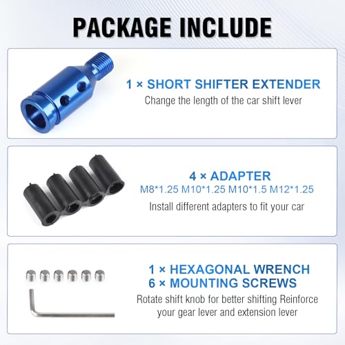 Universal Gear Shift Knob Adapter 12x1.25,Aluminum Alloy Shifter Knob Adapter,Gear Shift Adapter for Non-Threaded Manual Shifters M12x1.25(Blue) - color: M12x1.25(Blue)