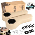 10L0L Golf Cart Rear Seat Kit Arm Rest Set with Cup Holder for Yamaha EZGO Club Car Golf Cart UV-Proof Coating Long Lasting, No Drilling Kits Include - color: Beige