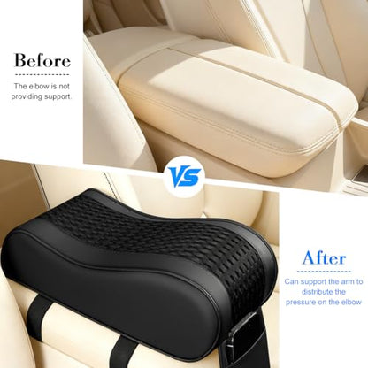 Car Armrest Cushion, Soft Memory Foam Leather Vehicle Armrest Pillow with Storage Bag, Multifunctional Automotive Interior Center Console Arm Rest Pad, Universal for Most Vehicles (Black)