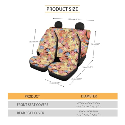 FUSURIRE Automotive Seat Covers Full Set of 4 Pcs, Colorful Daisy Wavey Print Front Seat Cover and Rear Bench Cover, Novelty Car Accessories Universal Fit - color: Colorful Daisy Wavey Print