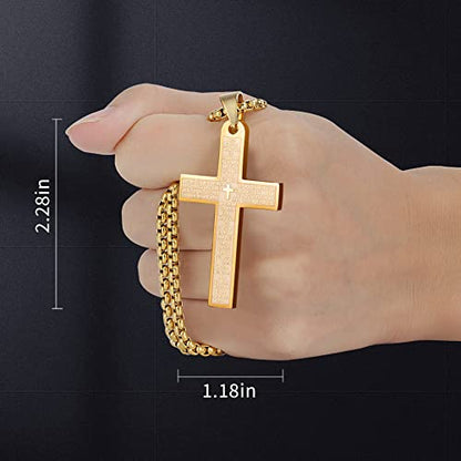 Cross Pendant for Car Rearview Mirror Hanging Cross Charm for Car Accessories Jesus Ornament Stainless Steel Lord's Prayer Cross Necklace With Bible Verse Religious Adult Men Jewelry (Gold)