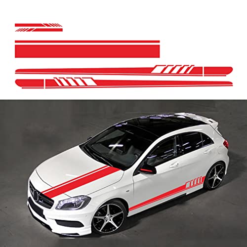 Universal Racing Stripes Car Stickers Sport Stripes DIY Styling Decorated Door Hood Self-Adhesive Side Strip Decal Decoration Accessories for Truck SUV Off-Road Vehicles(5PCS) (red) - color: R