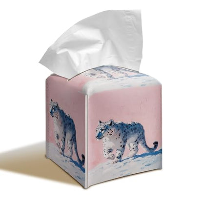 Snow Leopard Art 5.2-Inch Square PU Leather Tissue Box Cover – Hand-Stitched, Removable Liner, Bathroom, Bedroom, Living Room, Office, Gift for Snow Leopard & Animal Lovers - color: Snow Leopard