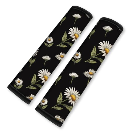2Pcs Soft Auto Seat Belt Cover Pad Daisy Flower Print Car Seatbelt Shoulder Cushion for Comfortable Driving, Compatible with All Cars' Seatbelt and Backpack Straps - color: Daisies