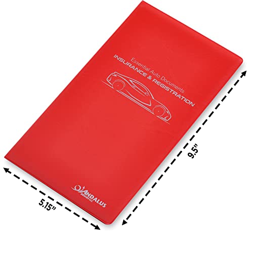 Andalus Auto Registration & Insurance Card Holder Pack of 2, Waterproof Essential Car Registration Holder with Hook & Loop Closure, Perfect for Every Vehicles Glove Boxes (Red - 9.5" x 5.15") - color: Red
