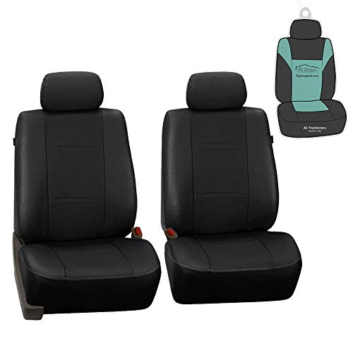 FH Group Car Seat Covers Deluxe Leatherette Automotive Seat Covers Front Seats Only Black Seat Covers, Airbag Compatible Universal Fit Interior Accessories Cars Trucks SUV Car Accessories Protector - color: Black, size: Front Set