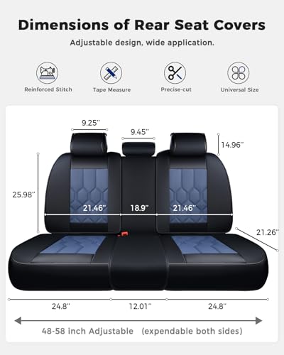 Huidasource Seat Covers Full Set, Universal Fit for Most Cars SUVs Trucks, Full Coverage Leather Seat Cover, Airbag, Cupholder Compatible, Seat Function Retain, Easy Install with Velcro, Black&Blue - color: FS: Black&Blue, size: Full Set