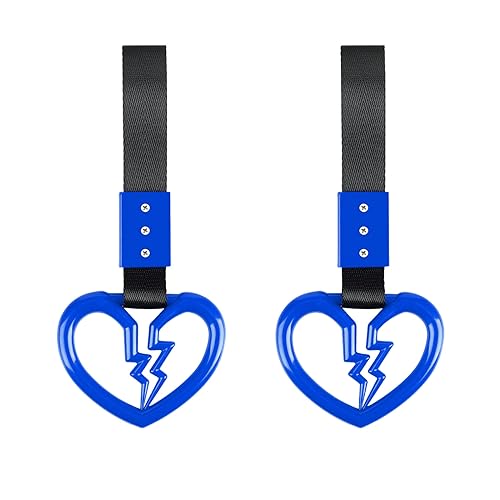 2 PCS Broken Heart Shaped Car Handle Straps Hang Ring Rear Bumper Warning Ring Decorative Subway Train Bus Handle Hand Strap Drift for Car (Blue) - color: Blue