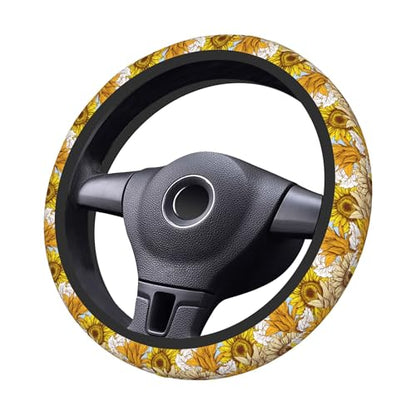 Sunflower Car Steering Wheel Cover, Non Slip Universal Wheel Protector Elastic 15 Inch Car Accessories for Men Women - color: sunlower