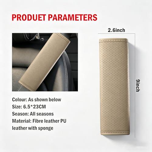 Beige Breathable PU Leather Seat Belt Covers - 2Pcs, Perforated Seat Belt Pads, Universal Fit for Car Truck SUV - color: ck-beige