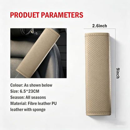Beige Breathable PU Leather Seat Belt Covers - 2Pcs, Perforated Seat Belt Pads, Universal Fit for Car Truck SUV - color: ck-beige