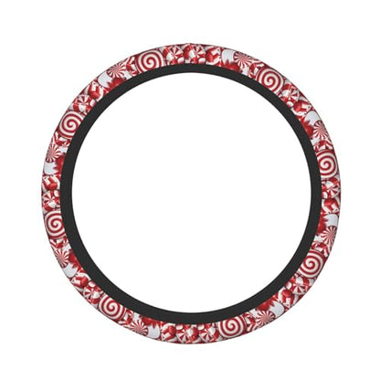 Christmas Swirl Candy Cane Red and White Candies Car Steering Wheel Cover,Non-Slip Elastic Neoprene-Sweat Car Accessories,Universal 15 Inch Fit Auto, Vans Trucks,Suvs, Truck - color: Candy
