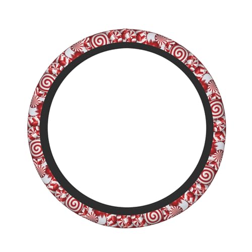 Christmas Swirl Candy Cane Red and White Candies Car Steering Wheel Cover,Non-Slip Elastic Neoprene-Sweat Car Accessories,Universal 15 Inch Fit Auto, Vans Trucks,Suvs, Truck - color: Candy