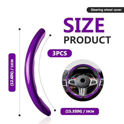 3pcs Universal Carbon Fiber Steering Wheel Cover - Anti-Slip & Segmented Design, Universal 99% Durable Steering Wheel Protector for Men and Women, Car Interior Accessory (Purple)