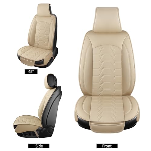 Leather Car Seat Covers Breathable Front Seat Protector Automotive seat Covers Universal Fit for Most Vehicles Cars Trucks SUVs Vans (Beige，2PCS) - color: BEIGE
