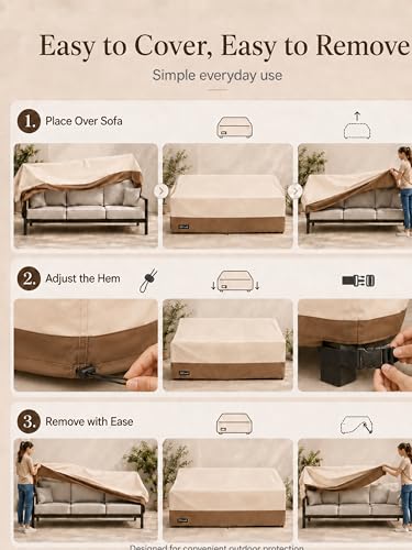 ANartcle 3-Seater Patio Sofa Cover,85W x 37D x 35H Inches Outdoor Couch Cover,100% Waterproof Heavy Duty Patio Sofa Covers,Patio Furniture Covers,Beige&brown - color: Sofa-Beige&brown, size: 85"W x 37"D x 35"H