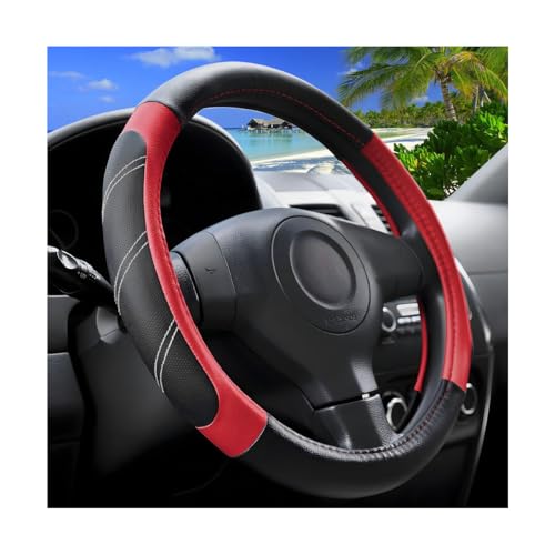 Zpana Car Steering Wheel Cover, 15 Inch Carbon Fiber Leather Non-Slip Steering Wheel Protector with Lining, Breathable Automotive Interior Accessories, Universal for SUV RV Truck (Red) - color: Red