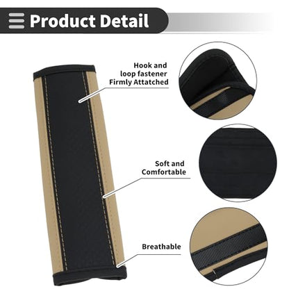 Black Beige Seat Belt Cover Pad Faux Leather 24cm Seatbelt Strap Cushion Shoulder Padding 2 Pcs - color: Black,Beige