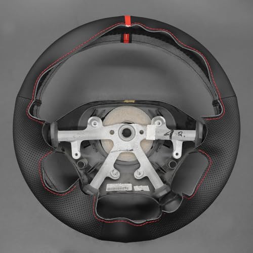 MEWANT Hand Stitch Black Faux Leather Steering Wheel Cover Wrap for Dodge Ram 1500 2002-2003 Dodge Ram 1500 - color: Black Faux Leather&Red Stripe&Red Thread