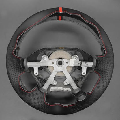 MEWANT Hand Stitch Black Genuine Leather Steering Wheel Cover Wrap for Dodge Ram 1500 2002-2003 Dodge Ram 1500 - color: Black Genuine Leather&Red Stripe&Red Thread