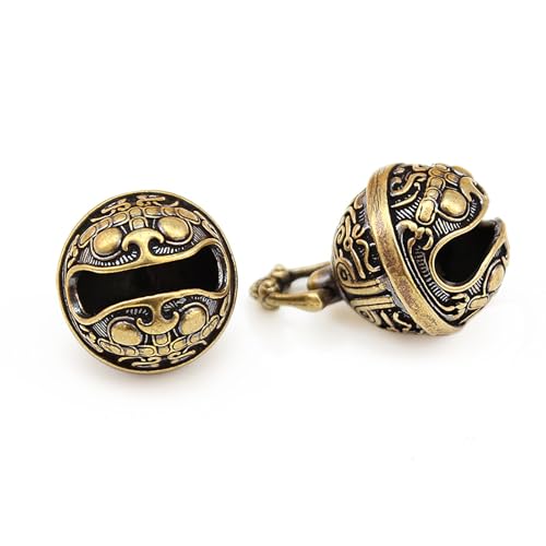 Antique Brass Bells, Decorative Jingle Bell Charms for Jewelry Making, Lucky Hanging Bells with Auspicious Pattern for Home Decor, Car, Backpack (1.37 Inch)