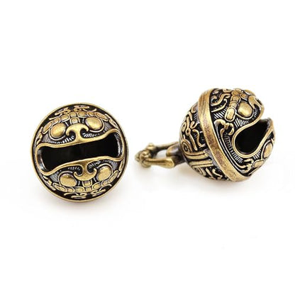 Antique Brass Bells, Decorative Jingle Bell Charms for Jewelry Making, Lucky Hanging Bells with Auspicious Pattern for Home Decor, Car, Backpack (1.37 Inch)