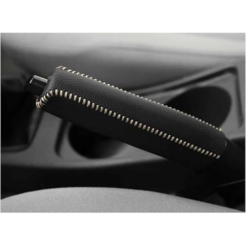 Car Handbrake Guard Cover for Honda Accord 2010-2017 LX/EX, Leather Hand-Stitched Anti-Slip Wear-Resistant Grip Protective Sleeve Durable Interior Accessories, Black-Beige Line - color: Black-beige Line