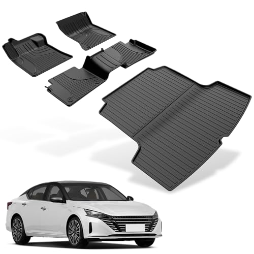Floor Mats & Cargo Liner Fit for Nissan Altima 2019-2025 2026, Front & 2nd Row, TPE Rubber All Weather Protection Heavy Duty Floor Liners Anti-Slip Car Mats Nissan Altima Accessories - style: 7)19-25 Altima Floor & Cargo Mats