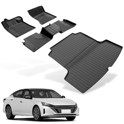 Floor Mats & Cargo Liner Fit for Nissan Altima 2019-2025 2026, Front & 2nd Row, TPE Rubber All Weather Protection Heavy Duty Floor Liners Anti-Slip Car Mats Nissan Altima Accessories - style: 7)19-25 Altima Floor & Cargo Mats