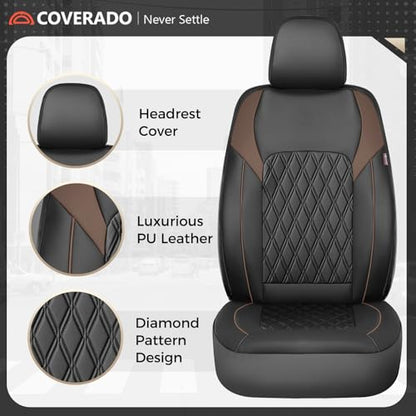 Coverado Seat Covers, Car Seat Covers Front Seats, Automotive Seat Covers, Waterproof Leather Car Seat Covers, Car Seat Cushion, Driver Seat Covers Car Seat Protector Fit Most Cars Truck, Black&Coffee - color: Black&Coffee, size: Front